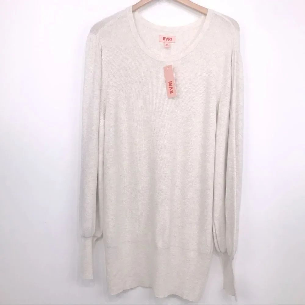 Evri NEW Cream Puff Sleeve Ribbed Knit Crew Neck Sweater